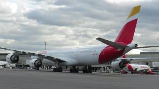 RARE Iberia Airbus A340600 with lost winglet taxiing to the Quito Ramp [upl. by Annahsohs245]