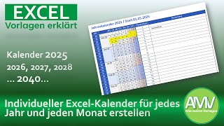 Universell einstellbare ExcelKalendervorlage für 2025 und jedes weitere Jahr [upl. by Aneeuq]