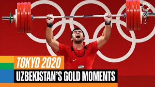 🇺🇿 🥇 Uzbekistans gold medal moments at Tokyo2020  Anthems [upl. by Dnarud]