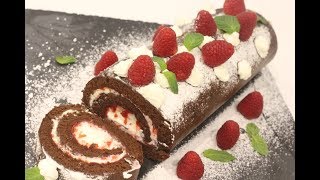 Gâteau roulé au chocolat et framboise [upl. by Beare]