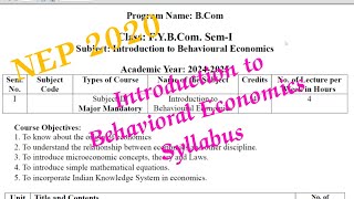 NEP 2020  SPPU  FYBCOM SEM1  Introduction to Behavioral Economics Syllabus  sppu nep2020 [upl. by Aynod]