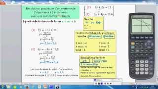 Résolution graphique dun système de 2 équations à 2 inconnues avec TI Graph [upl. by Allemrac489]