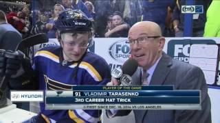 Tarasenko records hat trick scores gamewinner thanks Blues fans [upl. by Jodi]