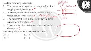 Read the following statements A The membrane system is responsible for trapping the light ener [upl. by Haimrej]