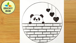 Pencil Drawing in Circle Easy Step By Step  Panda Drawing in Circle  Easy Circle Scenery Drawing [upl. by Uta314]