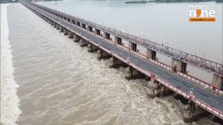 Vijayawada Floods Floodwaters Receding at Prakasam Barrage  Drone Footage Captures Scene  News9 [upl. by Elinad]