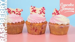 Raspberry White Chocolate Cupcakes  Cupcake Jemma [upl. by Llenaej]