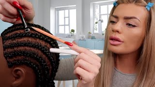 ASMR scratching your scalp between your itchy braids using random objects 💙 hair play roleplay [upl. by Pedaiah]