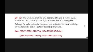 The ultimate analysis of a coal moist basis in  C 698 H 46 N 14 O 85 S 25 H2O45 [upl. by Sebbie]