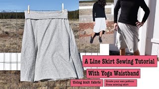 How to sew an ALine skirt with knit fabric and foldover waistband [upl. by Euf963]