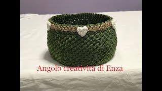 Cestino alluncinetto con punto canestroCrochet basketCesta de ganchillo [upl. by Munmro739]