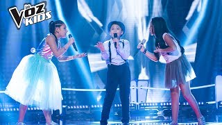 Maleja Steven Lucas y Susana cantan Mientes – Batallas  La Voz Kids Colombia 2018 [upl. by Nannoc]