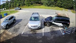 WATCH Catawba Co deputy flies into store parking lot collides with vehicles [upl. by Lehsreh]