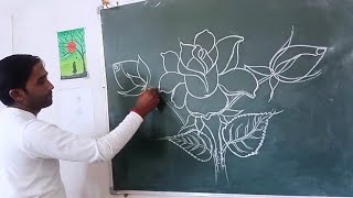 Rose drawing  How to draw a beautiful Rose drawing with leaves and flowers [upl. by Abbott]