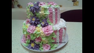 Как собрать двухъярусный торт украсить КРЕМОМ БЗК  How to assemble tiered cake decorate [upl. by Joe]