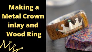 How to inlay a pattern into a wood ring Making a Metal crown inlay into a wood ring [upl. by Aronael]