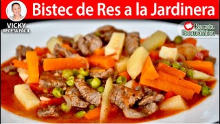 BISTEC A LA JARDINERA Vicky Receta Facil [upl. by Silden788]