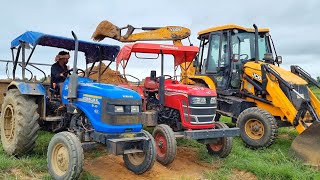 Jcb 3dx Eco Excellence Backhoe Loader Loading Red Mud In Mahindra and Sonalika Tractor  Jcb Video [upl. by Allebram527]