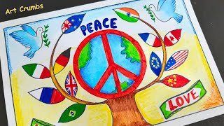 Peace day poster  World Peace day drawing easy  Drawing on peace  21 Sept [upl. by Solrac]