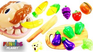 Feeding Mr Play Doh Head Toy Velcro Cutting Vegetables amp Fruit Surprise Toys Opening [upl. by Petronilla733]