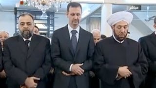 Syrian President Bashar alAssad attends Eid prayers during ceasfire [upl. by Nanerb445]