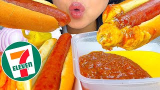 7Eleven Convenience Store Spicy Hot Dog DIPPED In Chili Cheese Hot Fries  Mukbang  ASMR Phan [upl. by Lahsiv106]