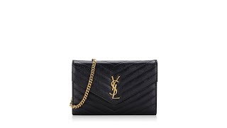 Saint Laurent Grain De Poudre Matelasse Monogram 19cm Chain Wallet Black [upl. by Spillihp831]