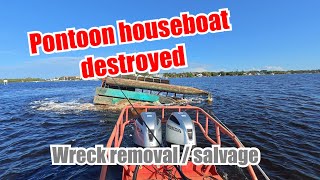 Pontoon Houseboat Destroyed During Hurricane Milton  Wreck Removal  Salvage Work and Disposal [upl. by Beaner]