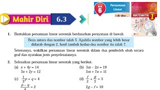 KSSM Matematik Tingkatan 1 Bab 6 persamaan linear mahir diri 63 no1no2 buku teks form 1 [upl. by Walls]