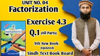 Exercise 43 Unit 4 Factorization Class 9 New Mathematics Book Sindh Board Q1 All Parts [upl. by Lessig]