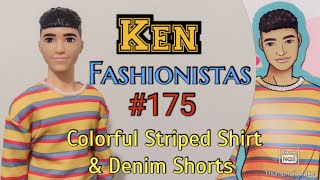 Ken Fashionistas 175 Colorful Striped Shirt amp Denim Shorts Toy Unboxing and Review [upl. by Vivianne331]