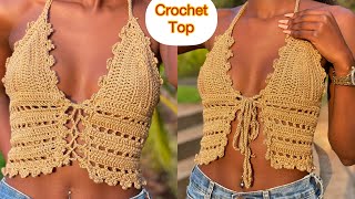 Crochet Front Tie Top  Crochet Bralette crochettop [upl. by Llenrac]