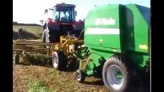 Raking Baling And Wrapping In One Pass Massey Ferguson 6480 And Fusion 1 Elho twin v rake [upl. by Luann987]