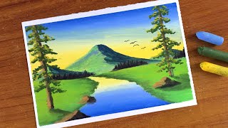 Easy Oil Pastel Nature Scenery Painting for beginners  Oil Pastel Drawing [upl. by Ernestine]