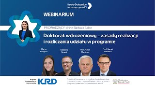 04 WEBINARIUM Doktorat wdrożeniowy – zasady realizacji i rozliczania udziału w programie [upl. by Haroldson]