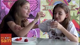 Sophia and Bella in SWEET vs SPICY Food Challenge on Mugglesam [upl. by Trilbi]