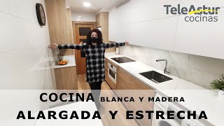 COCINA estrecha y alargada blanca y madera  Teleastur Cocinas [upl. by Eiuqnom]