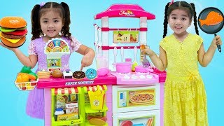 Suri and Annie Cooking Pretend Food with Toy Kitchen Play Set [upl. by Casper]