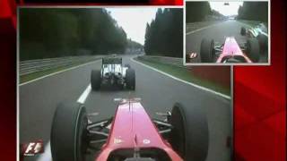 Kimi Raikkonen Overtakes Fisichella After Restart Spa 2009 [upl. by Ayot855]