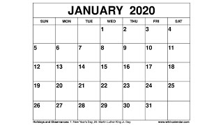 Free Printable January 2020 Calendar  WikiCalendarCom [upl. by Kristal]