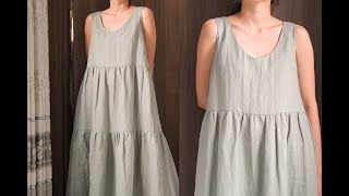 DIY linen Tiered Maxi Dress  Summer Dress  Linen Dress [upl. by Ocsicnarf657]