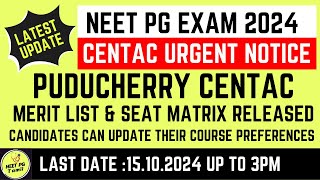 PUDUCHERRY CENTAC NEET PG 2024 Merit List amp Seat Matrix Released centac2024 neetpgtamil mcc2024 [upl. by Ttemme]