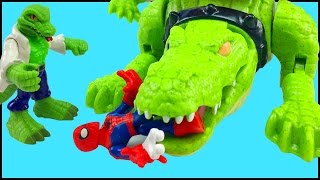 Spider Man Playskool Heroes Marvel Super Hero Adventures Battle Lizard amp Imaginext Walking Croc Toy [upl. by Florinda]