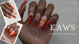 MY FIRST KAWS NAIL SET  BEGINNER ACRYLIC APPLICATION  EASY NAIL ART [upl. by Cappello]