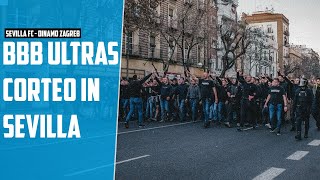 Sevilla vs Dinamo Zagreb Bad Blue Boys awayday corteo and a fight with the police BBB vs ACAB [upl. by Georgiana813]