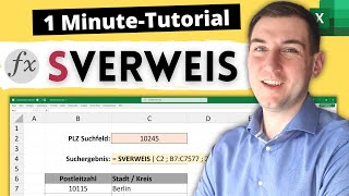 Excel SVERWEIS in nur 1 Minute einfach erklärt Beispiel Fehlermeldung NV Formel Funktion [upl. by Yrret155]