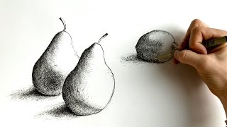 Pear amp Lemon Still Life An Exercise in CrossHatching 4K Video  Alex Olson [upl. by Young559]