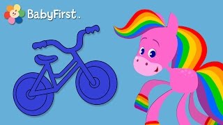 Wheels  Coloring and Music  Rainbow Horse  BabyFirst TV [upl. by Aneleve796]