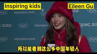 Eileen Gu Winter Olympics Chinese Interview  2022 Inspiring kids Feb 17th [upl. by Aicenert640]