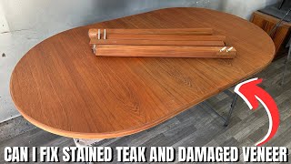 HOW TO FIX A DAMAGED AND STAINED TEAK DINING TABLE  DIY FURNITURE RESTORATION [upl. by Lienhard141]